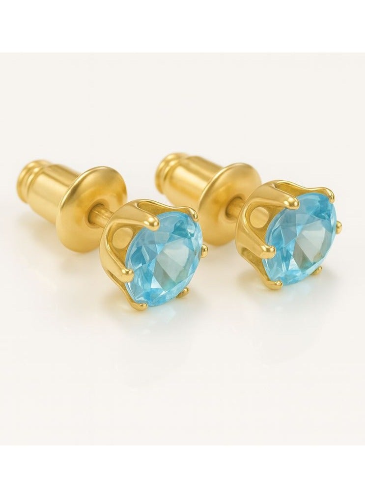 Earss Aquamarine Birth Stone March Gold Earring | Stainless Steel | 18K Gold Plated - Image 1