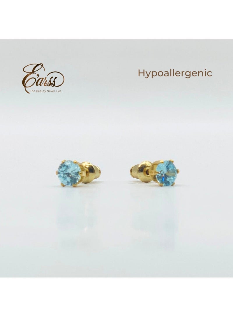 Earss Aquamarine Birth Stone March Gold Earring | Stainless Steel | 18K Gold Plated - Image 3