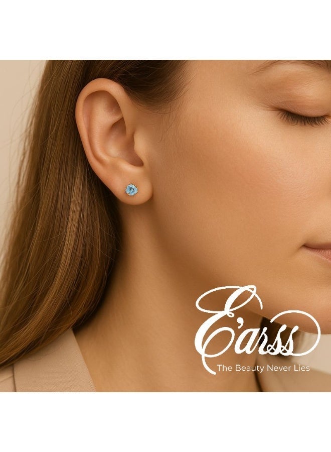 Earss Aquamarine Birth Stone March Gold Earring | Stainless Steel | 18K Gold Plated - Image 4