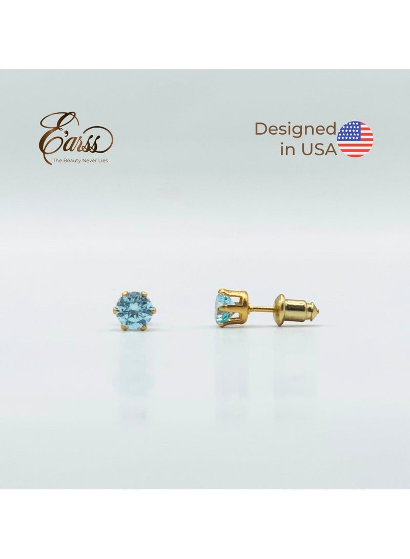 Earss Aquamarine Birth Stone March Gold Earring | Stainless Steel | 18K Gold Plated - Image 2