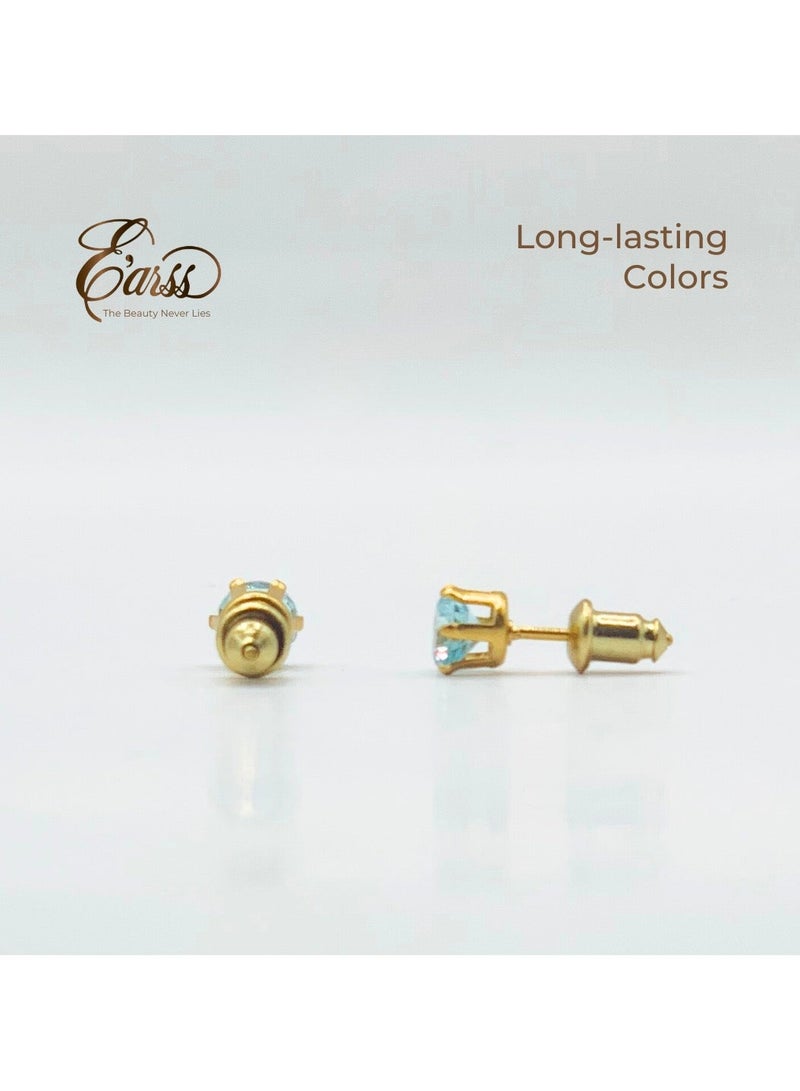 Earss Aquamarine Birth Stone March Gold Earring | Stainless Steel | 18K Gold Plated - Image 5