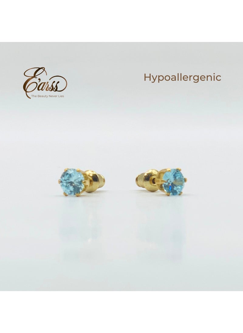 Earss Aquamarine Birth Stone March Gold Earring | Stainless Steel | 18K Gold Plated  - Image 3