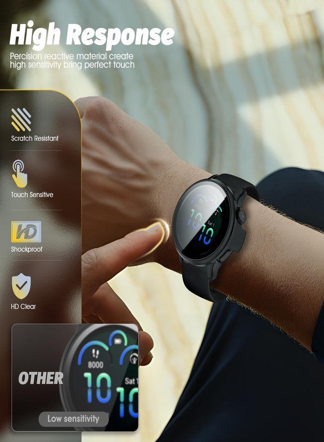 Orzero (1+2) Orzero Watch Case Compatible for Garmin Vivoactive 6, with 2 Pack Black Dust Plug Protective PC Frame Face Cover Built-in Tempered Glass Screen Protector Scratch Resistant - Matte Black - Image 5