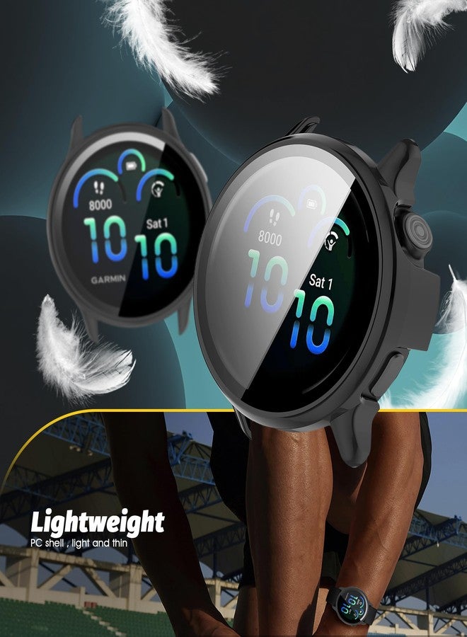 Orzero (1+2) Orzero Watch Case Compatible for Garmin Vivoactive 6, with 2 Pack Black Dust Plug Protective PC Frame Face Cover Built-in Tempered Glass Screen Protector Scratch Resistant - Matte Black - Image 2