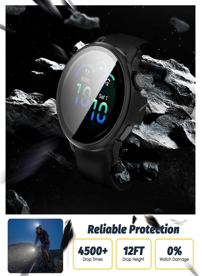 Orzero (1+2) Orzero Watch Case Compatible for Garmin Vivoactive 6, with 2 Pack Black Dust Plug Protective PC Frame Face Cover Built-in Tempered Glass Screen Protector Scratch Resistant - Matte Black - Image 3