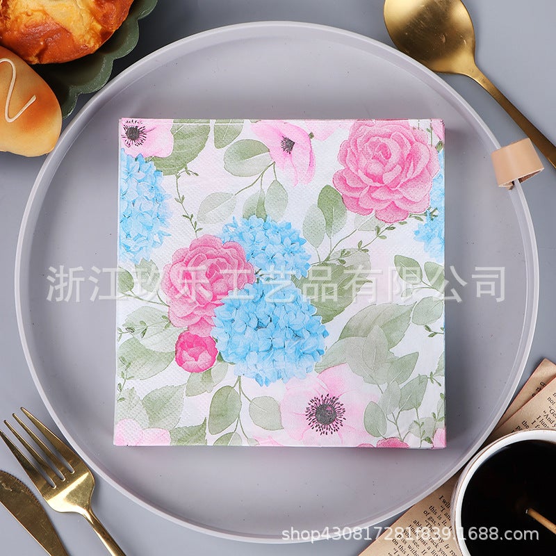 Supply Spot New Leaves Color Printing Napkin Paper Towel Western Restaurant Bakery For Facial Tissue - Image 1