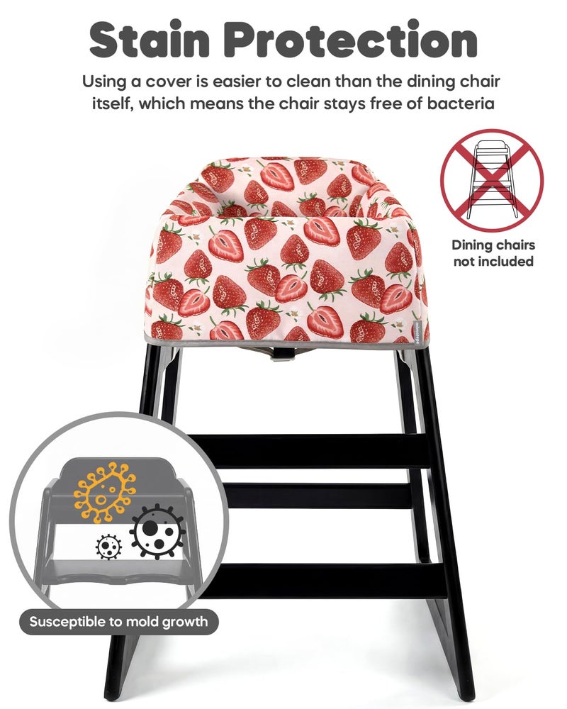 Mamatepe Baby High Chair Cover Restaurant with Strap Pads & 2-Point Harness - Machine Washable, Waterproof, Portable for Restaurant/Travel/Home - Fits High Chairs, Red Strawberry - Image 2