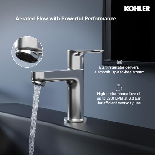 Kohler July Pillar Tap | Bathroom Basin Faucet | Solid Brass Build | Splash-Free Aerator | 50 Year Cartridge Life | Corrosion Resistant | Polished Chrome Finish | 3 Year Warranty - Image 4