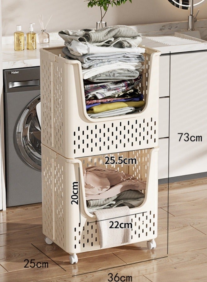 Foldable Laundry Basket with Wheels, Double Layer Large Capacity Portable Dirty Laundry Basket with Wheels, Multifunctional Lightweight Foldable Laundry Bin, Space-Saving Laundry Hamper, for Home, Laundry, Travel  - Image 2