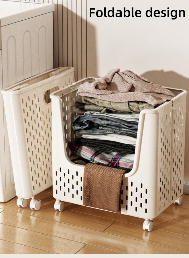 Foldable Laundry Basket with Wheels, Double Layer Large Capacity Portable Dirty Laundry Basket with Wheels, Multifunctional Lightweight Foldable Laundry Bin, Space-Saving Laundry Hamper, for Home, Laundry, Travel  - Image 4