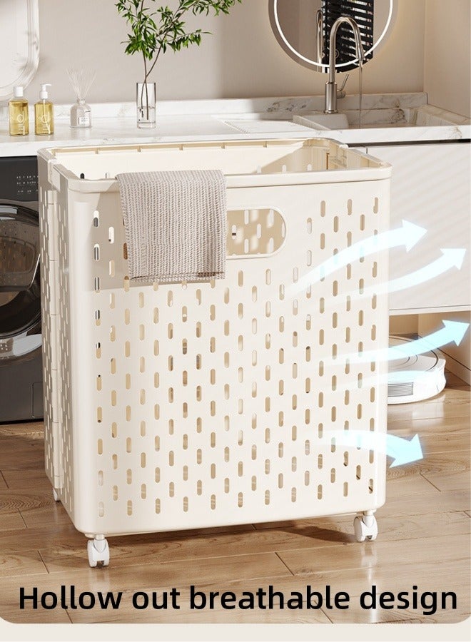 Foldable Laundry Basket with Wheels, Double Layer Large Capacity Portable Dirty Laundry Basket with Wheels, Multifunctional Lightweight Foldable Laundry Bin, Space-Saving Laundry Hamper, for Home, Laundry, Travel  - Image 5