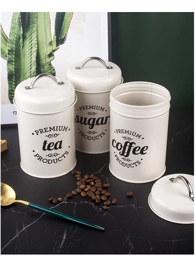 ميكسد 3PCS محكم المطبخ علبة مع الأغطية، القهوة، الشاي، السكر حاويات معدنية الجرار ، ديكور المطبخ الغذاء علبة الجرار الأبيض - Image 5