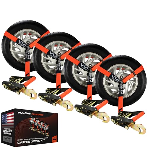VULCAN Car Tie Down with Snap Hooks - Lasso Style - 2 Inch x 96 Inch - 4 Pack - PROSeries - 3,300 Pound Safe Working Load - Image 1