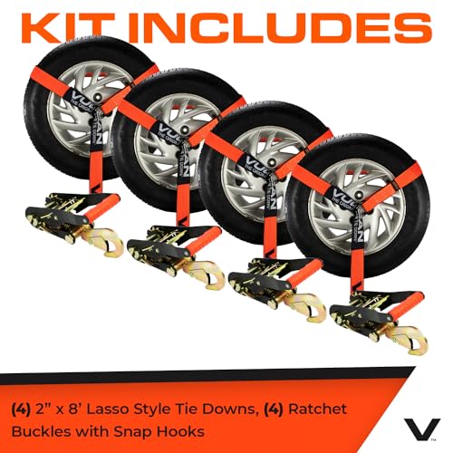 VULCAN Car Tie Down with Snap Hooks - Lasso Style - 2 Inch x 96 Inch - 4 Pack - PROSeries - 3,300 Pound Safe Working Load - Image 3