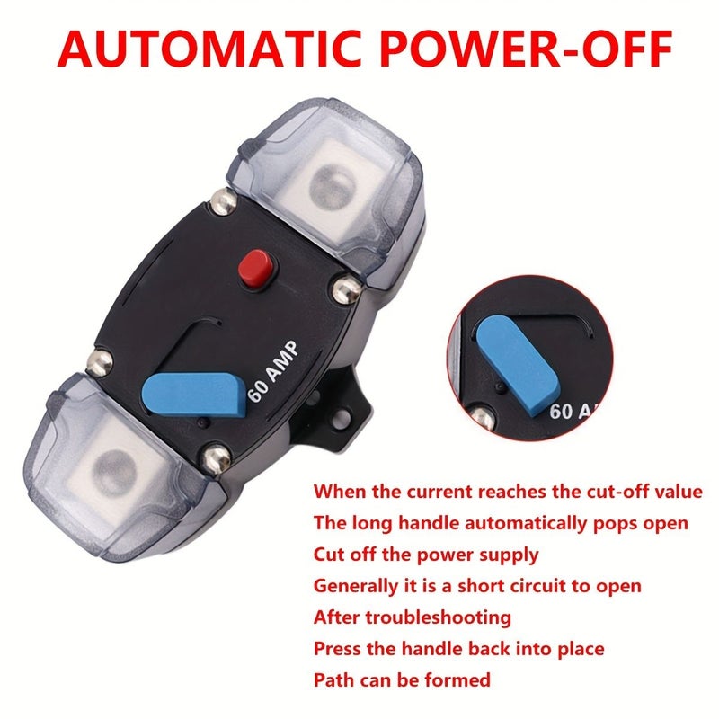 DC 12-48V Auto Circuit Breaker Reset 60A AGU Style 4GA Fuse Holder Car Stereo - Image 4