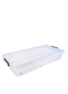 Premify 34L Plastic Storage Box With Lid & Wheels | Slim Under Bed Plastic Organizer – Stackable Transparent Box Storing Clothes, Toys, Shoes, Tools, Medicine, Office Supplies, Arts & Crafts, Kitchen  - Image 1