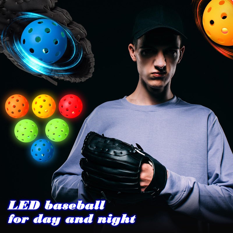 Arrowbash 10 Pack Light Up Baseball Glow in The Dark Practice Baseballs & Softballs LED Practice Balls Luminous Training Baseballs Hollow Airflow Softball Ceiling Balls for Teen Adult Baseball Fan - Image 3