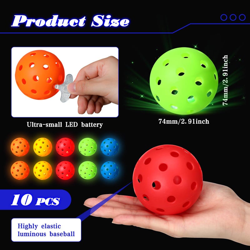 Arrowbash 10 Pack Light Up Baseball Glow in The Dark Practice Baseballs & Softballs LED Practice Balls Luminous Training Baseballs Hollow Airflow Softball Ceiling Balls for Teen Adult Baseball Fan - Image 2