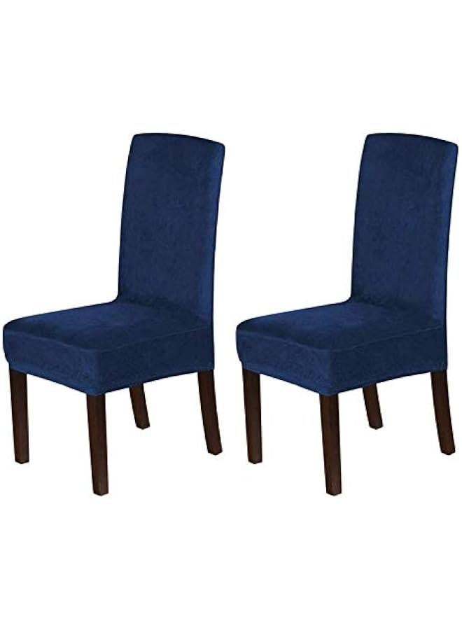 يوليجو اغطية كراسي طعام مخملية قابلة للتمدد لغرفة الطعام، اغطية كراسي بارسون، اغطية واقية لكراسي الطعام، مصنوعة من قماش مخملي صلب سميك وناعم قابل للغسل (كحلي، مجموعة من قطعتين) - Image 1