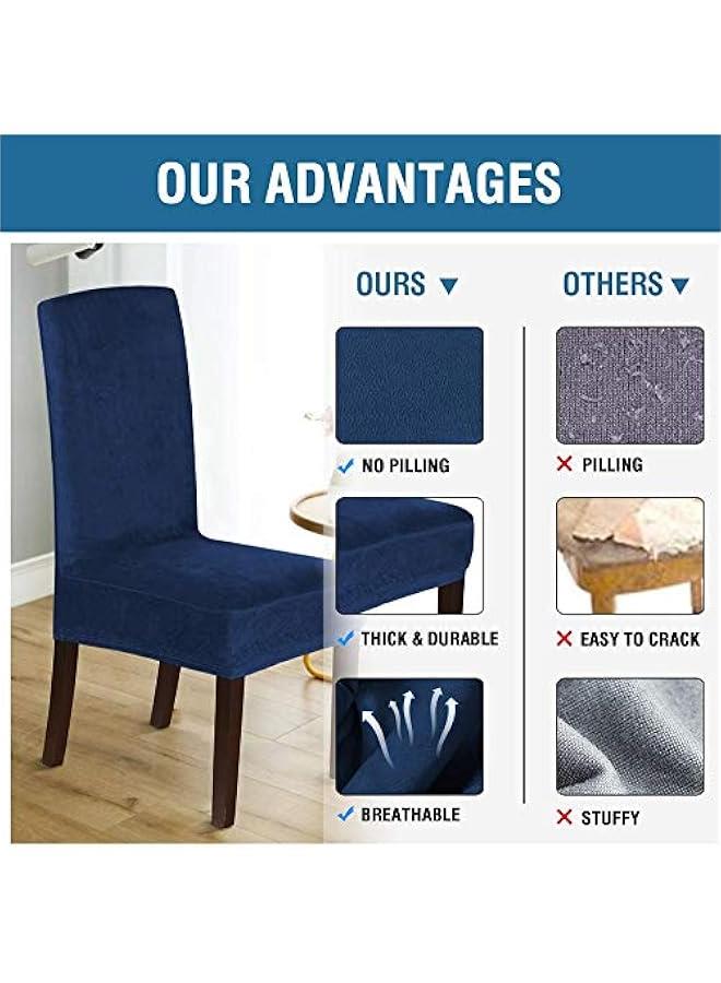 يوليجو اغطية كراسي طعام مخملية قابلة للتمدد لغرفة الطعام، اغطية كراسي بارسون، اغطية واقية لكراسي الطعام، مصنوعة من قماش مخملي صلب سميك وناعم قابل للغسل (كحلي، مجموعة من قطعتين) - Image 4