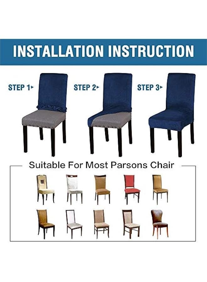 يوليجو اغطية كراسي طعام مخملية قابلة للتمدد لغرفة الطعام، اغطية كراسي بارسون، اغطية واقية لكراسي الطعام، مصنوعة من قماش مخملي صلب سميك وناعم قابل للغسل (كحلي، مجموعة من قطعتين) - Image 5