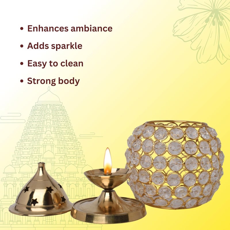POSHIFY Crystal Dome Matki Diya - Luxurious Glass Diya, deepam Holder for Puja Room and Home Decor - Handcrafted with Crystal Clear Glass - Image 4