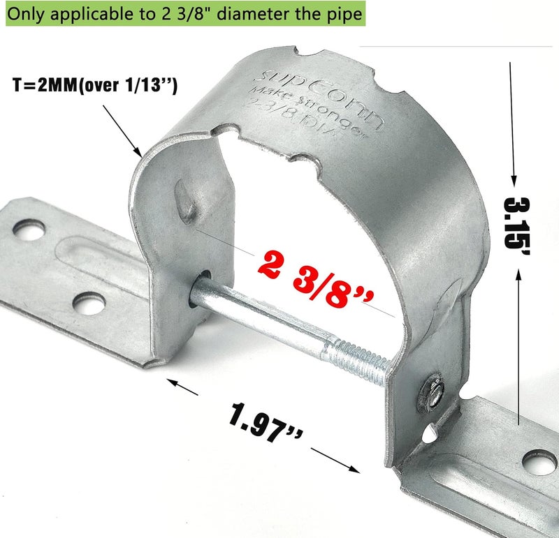 SupConn 2-3/8" Fence Brackets(24Pcs), Galvanized Pipe Grip Tie,Steel to Wood Fence Bracket,Metal Brackets for Metal Posts (No Include Screws) - Image 2