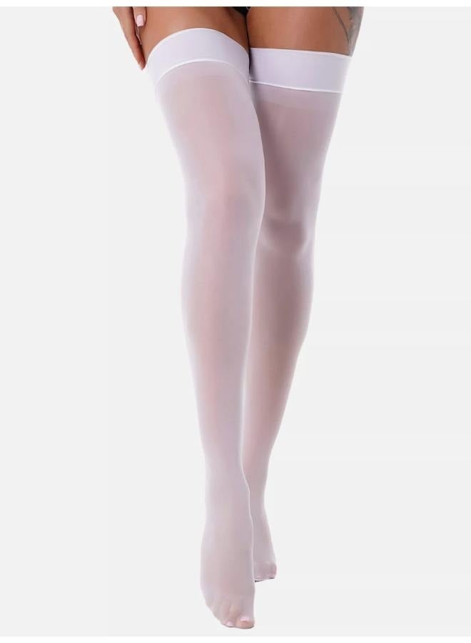 جوارب نسائية لامعة عالية الفخذ لون خالص فوق الركبة جوارب شفافة رقم: 8002 - Image 2