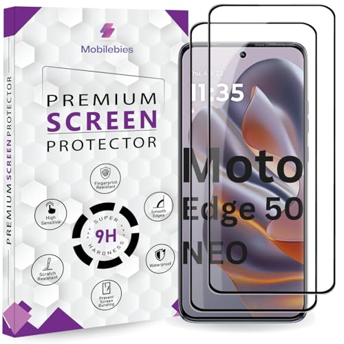 Mobilebies® Premium Tempered Glass Screen Protector Guard For Moto Edge 50 Neo 5G (6.4 Inch, Pack of 2) | Ultra HD Tempered Glass, Edge to Edge Coverage With Easy to installation kit - Image 1