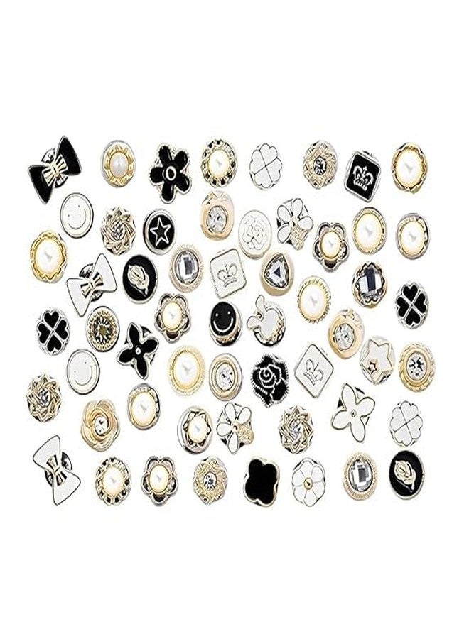 NIRBHI 50 Pieces Brooch Buttons for Women Cover Up Anti-Exposure Brooch Pins Clips Safety Hijab Saree Pins Buttons for Clothes Dress Bags Decor DIY Crafts, Sewing-Free & Removable (Black & White) - Image 2