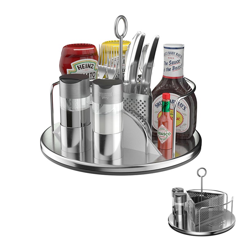 Yukon Glory Lazy Susan Caddy for Utensils Condiments Napkins Salt  Pepper Ideal for Picnics Smokers Patio Tables and Outdoor Grills  Griddling  Grilling Accessory