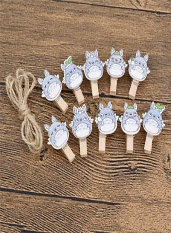 Brown Leaf� Wooden Clips with 1 Rope for Photo Hanging & Home Decoration (Set of 10) (Cartoon Character) - Image 3
