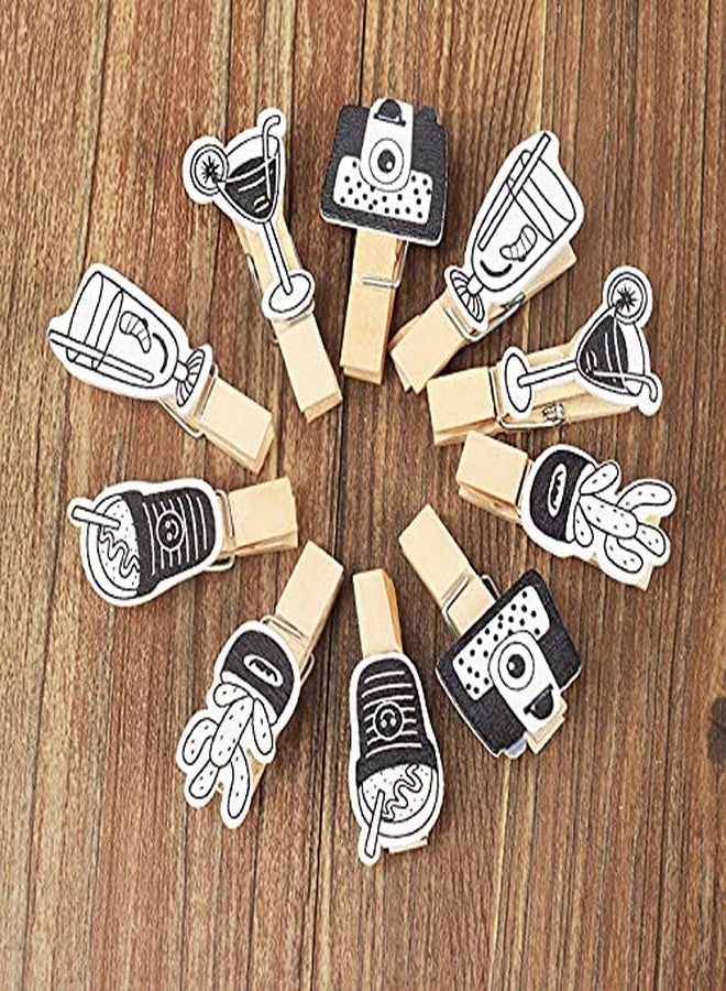 Brown Leaf� Wooden Clips with 1 Rope for Photo Hanging & Home Decoration (Set of 10) (Cartoon Character) - Image 4