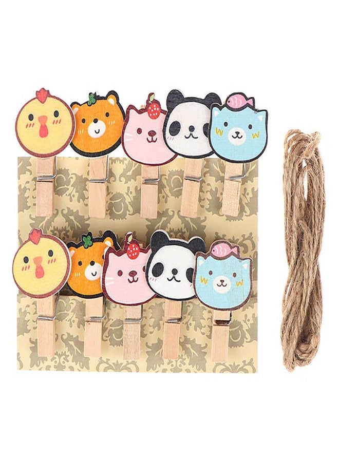 Brown Leaf� Wooden Clips with 1 Rope for Photo Hanging & Home Decoration (Set of 10) (Cartoon Character) - Image 1
