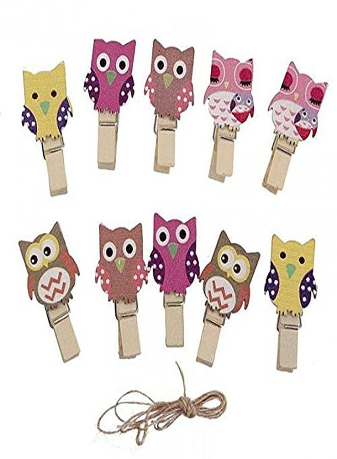 Brown Leaf� Wooden Clips with 1 Rope for Photo Hanging & Home Decoration (Set of 10) (Cartoon Character) - Image 2