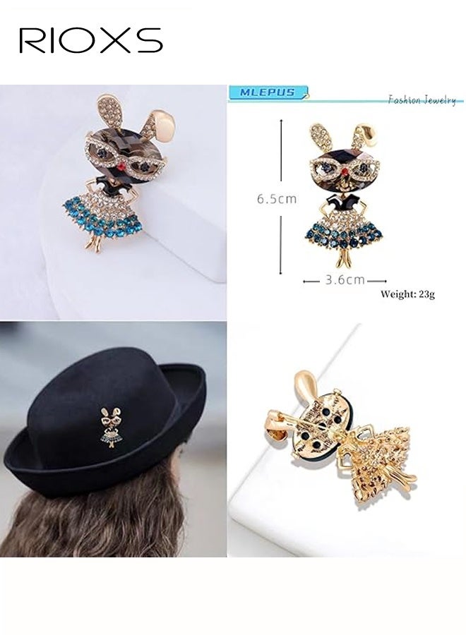 RIOXS Rhinestone Rabbit Brooch Pin for Women, Girls Fashion Gold Plated Sparkly Crystal Bunny Animal Brooches Lapel Pins, Dainty Adorable Graduation Jewelry Gift for Daughter Teacher Students, for Dress Suit Hat Bag Accessories - Image 4