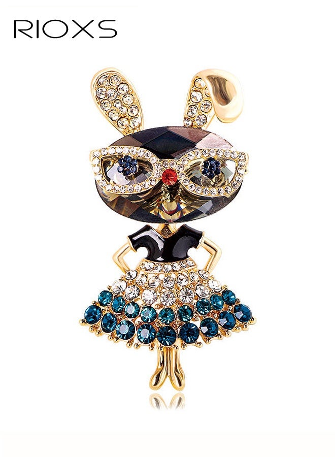 RIOXS Rhinestone Rabbit Brooch Pin for Women, Girls Fashion Gold Plated Sparkly Crystal Bunny Animal Brooches Lapel Pins, Dainty Adorable Graduation Jewelry Gift for Daughter Teacher Students, for Dress Suit Hat Bag Accessories - Image 1