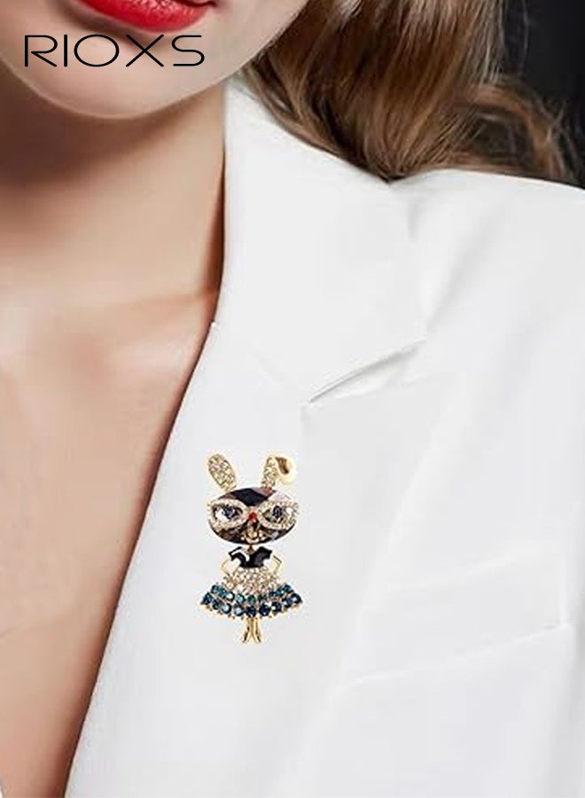 RIOXS Rhinestone Rabbit Brooch Pin for Women, Girls Fashion Gold Plated Sparkly Crystal Bunny Animal Brooches Lapel Pins, Dainty Adorable Graduation Jewelry Gift for Daughter Teacher Students, for Dress Suit Hat Bag Accessories - Image 3