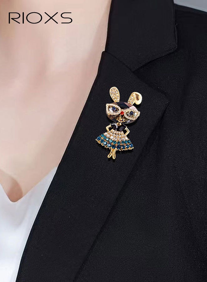RIOXS Rhinestone Rabbit Brooch Pin for Women, Girls Fashion Gold Plated Sparkly Crystal Bunny Animal Brooches Lapel Pins, Dainty Adorable Graduation Jewelry Gift for Daughter Teacher Students, for Dress Suit Hat Bag Accessories - Image 2