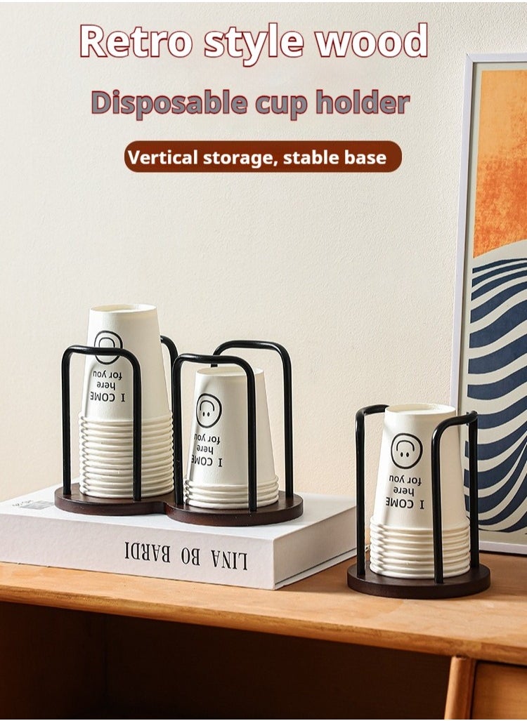2 - Compartment Paper Cup Holder - Versatile Storage for Disposable, Coffee & Tea Cups - Made of Log & Iron with High - Quality Texture black
