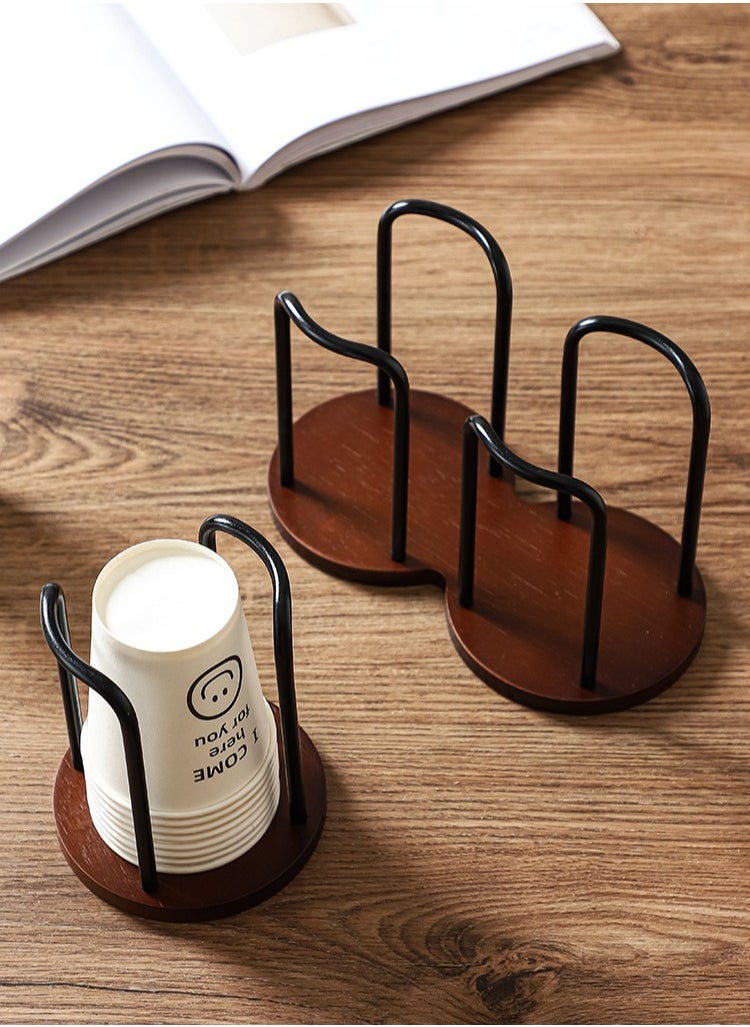 2 - Compartment Paper Cup Holder - Versatile Storage for Disposable, Coffee & Tea Cups - Made of Log & Iron with High - Quality Texture black