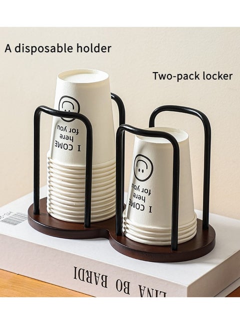 2 - Compartment Paper Cup Holder - Versatile Storage for Disposable, Coffee & Tea Cups - Made of Log & Iron with High - Quality Texture black