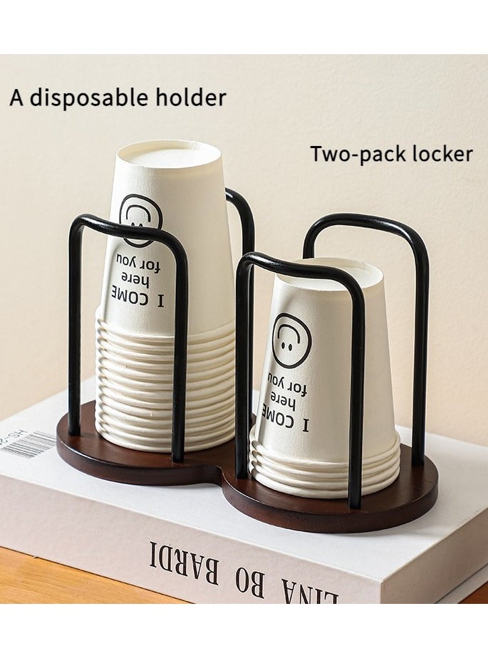2 - Compartment Paper Cup Holder - Versatile Storage for Disposable, Coffee & Tea Cups - Made of Log & Iron with High - Quality Texture black