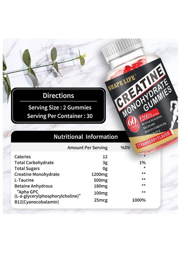 SKIN - Sports Creatine Gummies 60 pieces, With Top Quality Ingredients, Increase Energy and Anti-Aging, strawberry flavor Gummy for Dietary Supplement, Daily Essential - Image 1