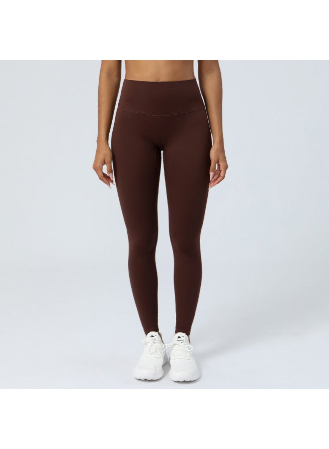 New European And American Double-sided Brocade Naked Yoga Pants High Waist Peach Hip Fitness Pants Stretch Tight Pants