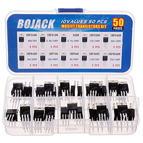 BOJACK 10 Values 50 Pcs IRFZ44N IRF510N IRF530N IRF540N IRF640N IRF740 IRF840 IRF3205 IRF9540 IRF Series transistors MOSFET Assortment Kit - Image 1