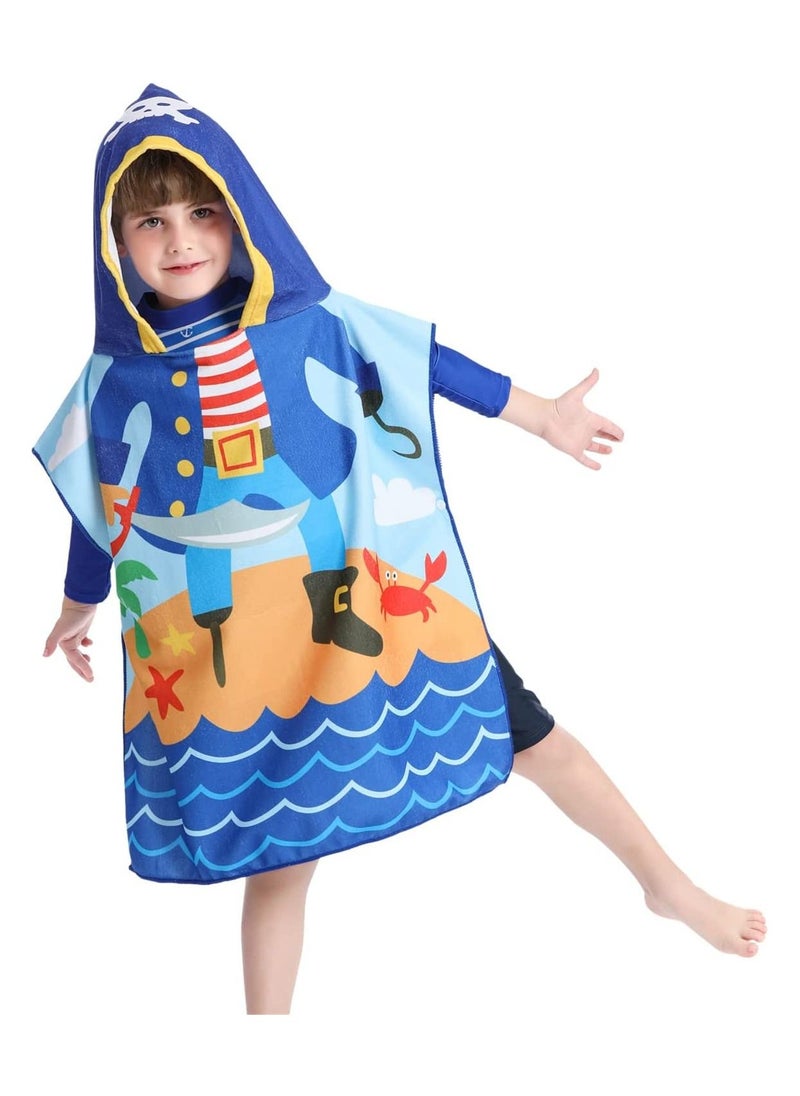 SYOSI Kids Bath Towel for 1-6 Years Toddler, 1Pcs Kids Hooded Towel, Microfiber Bath Towel Super Soft Robe Poncho Bathrobe, Boys Girls Swimming Beach Holiday Water Playing Pool Bath Coverups (Pirate)  - Image 1