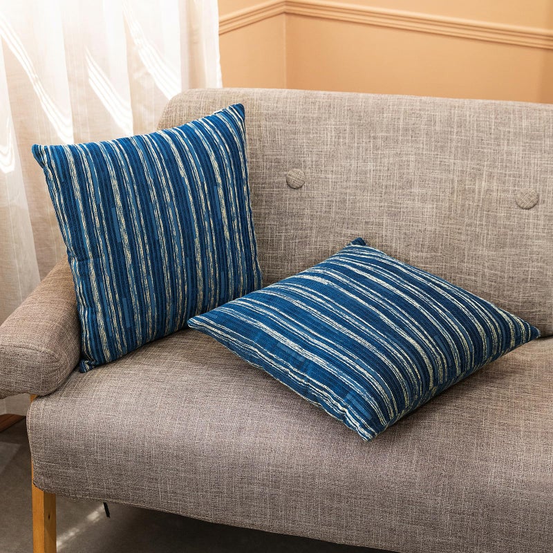 Yeiotsy Pack of 2, Modern Striped Throw Pillow Covers Bohemia Cushion Covers Home Decoration (Navy Blue, 18 X 18 Inches) - Image 5