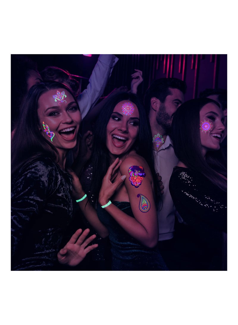 12 Sheets of Waterproof Neon Temporary Tattoos - UV Blacklight Floral and erfly Designs for Women, Perfect for Parties and Events. - Image 5