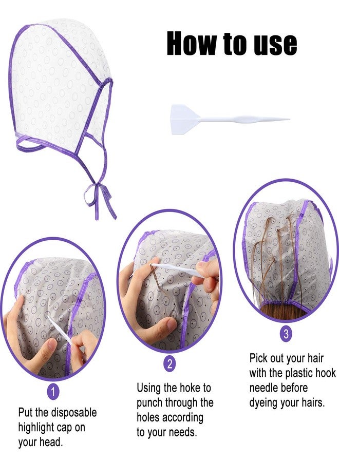 WILLBOND 6 Pieces Highlighting Cap Hair Frosting Cap Highlight for Dye Color with Plastic Hooks Hair Coloring Salon Hairdressing Tool Kit Supplies(Purple) - Image 3